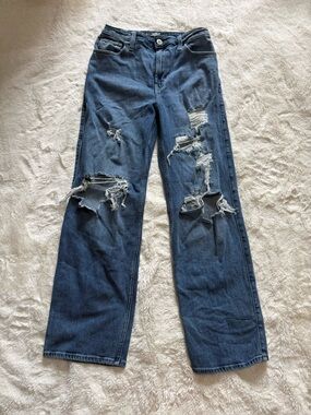 Hollister Ultra High Rise Dad Jeans Medium Wash Ripped Distressed Size 4S